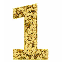 Number 1 composed of golden stars isolated on white