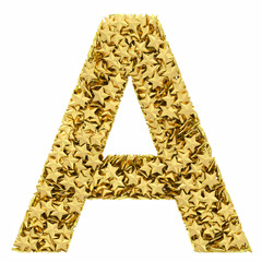 Letter A composed of golden stars isolated on white