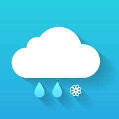 Day cloud, snow flake and rain drops isolated on blue