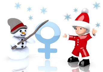 woman symbol presented by snowman and Santa claus