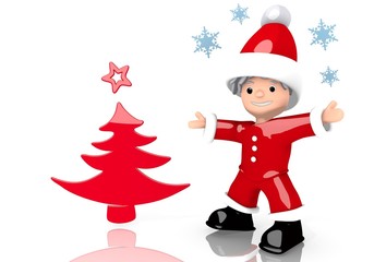 abstract christmas tree symbol presented by mini santa claus