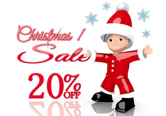 20 percent off sign presented by mini santa claus