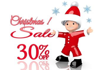  30 percent off sign presented by mini santa claus