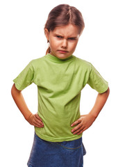 Fototapeta premium Angry kids evil girl shows fists experiencing anger and isolated