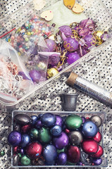 composition of the objects of jewelry and beaded handmade