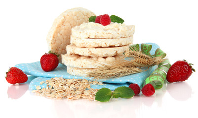 Tasty crispbread with berries, isolated on white