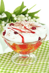 Tasty jelly on table on white background