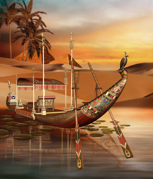 Starożytna egipska łódź na rzece