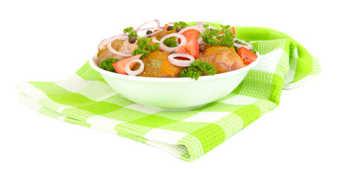 Turkey meat in bowl isolated on white