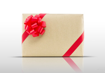 Red star and Oblique line ribbon on brown paper box