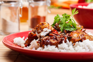 Sweet and sour pork and rice