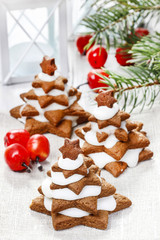 Gingerbread christmas trees. Beautiful xmas dessert