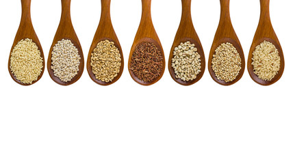 Fototapeta na wymiar collection of grains in wooden spoon