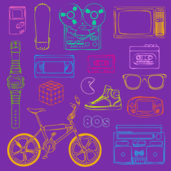 80s Retro objects outline