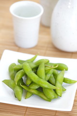 Cooked Green Organic Edamame with sake
