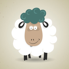 Cute cartoon smiling sheep standing facing the camera