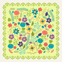 Romantic background of various flowers in retro style.