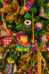 Colorful Christmas tree ornaments and decorations.