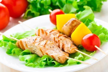 Grilled salmon and vegetable skewers