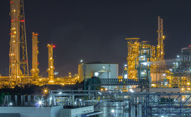Refinery industrial factory in night time