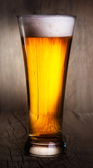 Mug of beer on wooden background