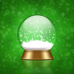 snow globe with snow inside on bokeh background