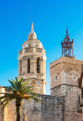 Fototapeta premium Church of Sant Bartomeu & Santa Tecla in Sitges, Spain