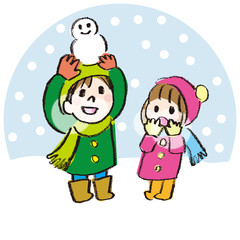 Naklejka premium 雪の中で遊ぶ子供