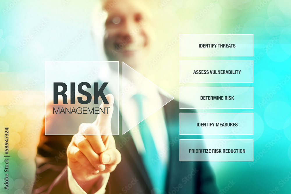 Wall mural Business risk management concept man pointing interface