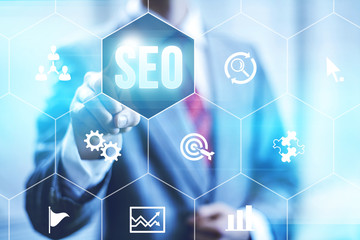 Search optimization business pointing finnger selecting seo