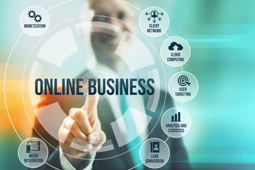 Business man selecting online business concepts