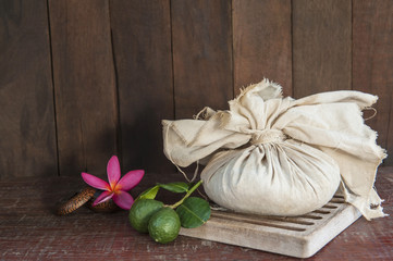 still life with herbal compress ball
