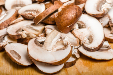 Sliced mushrroms on a cutting board