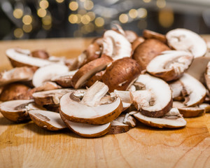 Sliced mushrroms on a cutting board