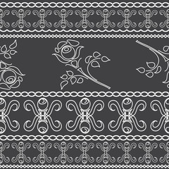 Seamless background of white lace strips on a dark background.