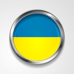 Vector button with stylish metallic frame. Ukrainian flag