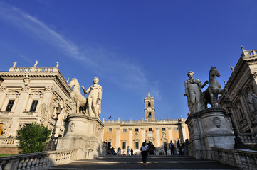 Fototapeta na wymiar The Capitoline Hill & Michelangelo square design. Il Campidoglio