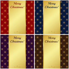 Christmas cards with gold banners. Vector illustration.