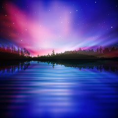 abstract background with forest lake and sunrise