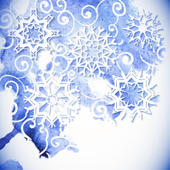 Watercolor  snowflakes background