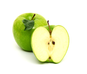 Green apple fruits isolated on white background