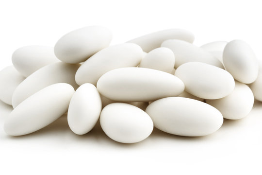 heap of  white sugared almonds