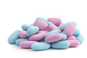 heap of pink and blue sugared almonds