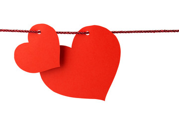 hearts hanging from a red cord