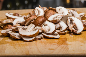 Sliced mushrroms on a cutting board