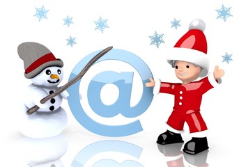 email symbol presented by snowman and Santa claus