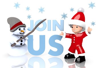 join us symbol presented by snowman and Santa claus