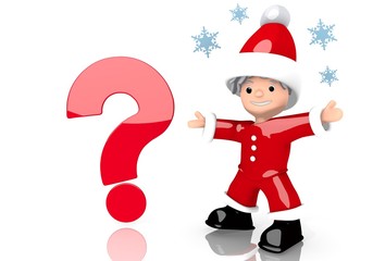 question symbol presented by mini santa claus