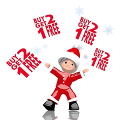 mini santa claus juggles buy two get one free label
