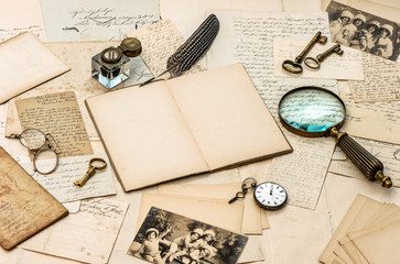 antique accessories, old letters and postcards